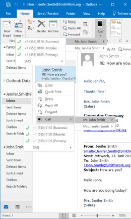 CallCenter - Microsoft Outlook integration