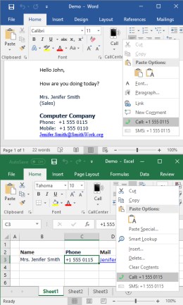 CallCenter - Word and Excel integration